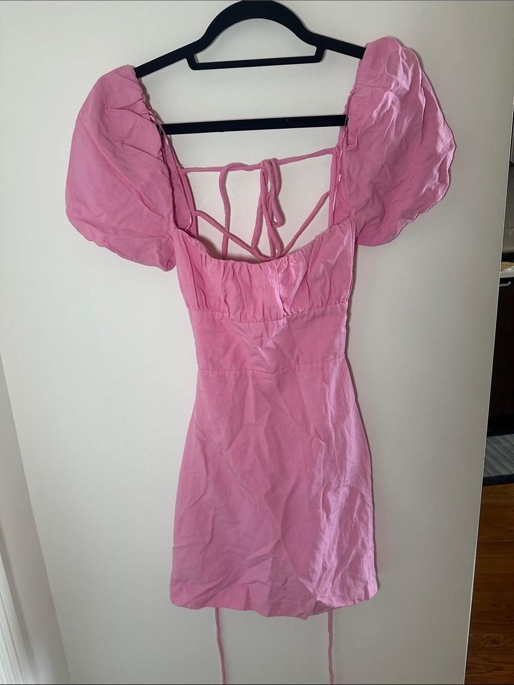 Pink Puff-Sleeve Mini Dress